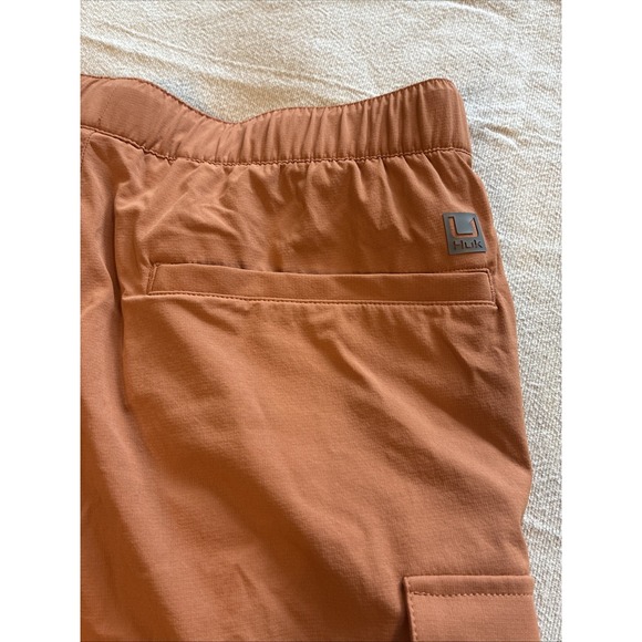 Huk Men's Shorts Medium Orange Cargo Creekbed Pull on Buckle Gorpcore Hiking - Picture 8 of 14